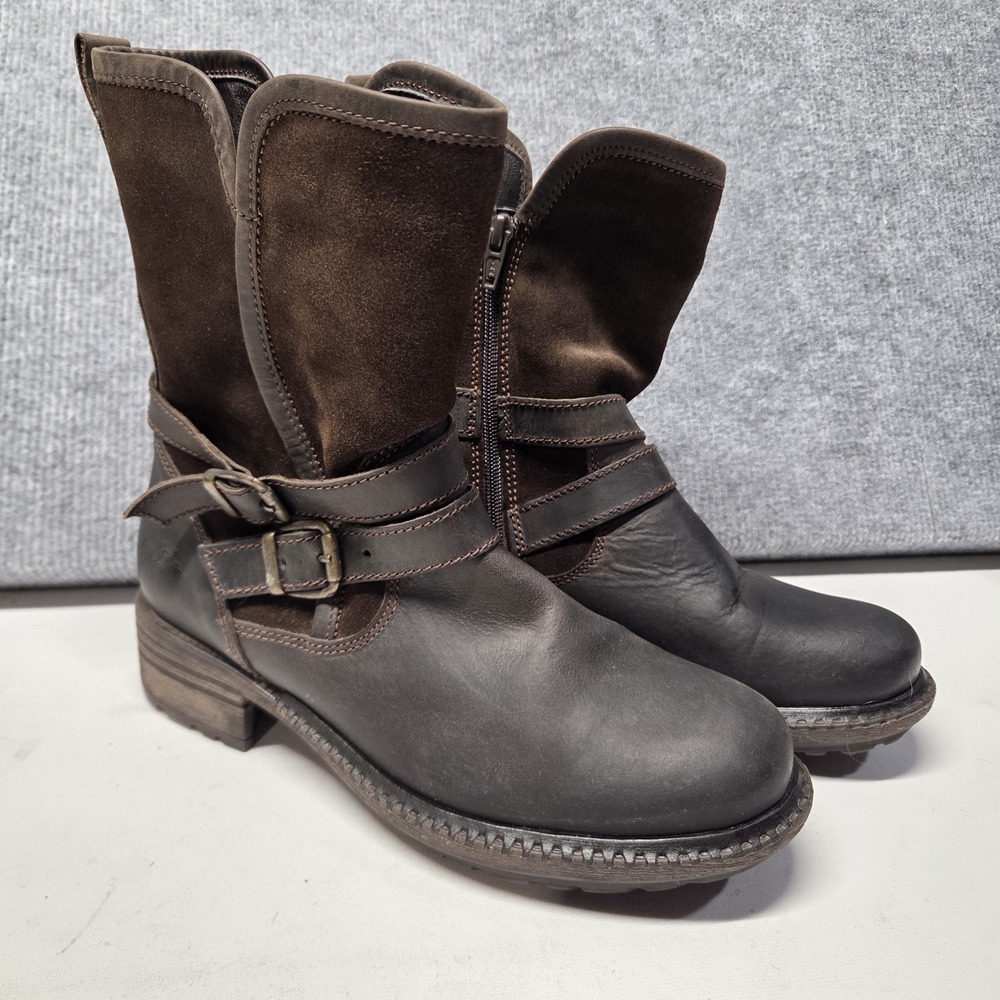 Bos & Co Sahara Boots Womens EU 38 US 7.5 8 Brown Leather Suede Wool Lined Moto